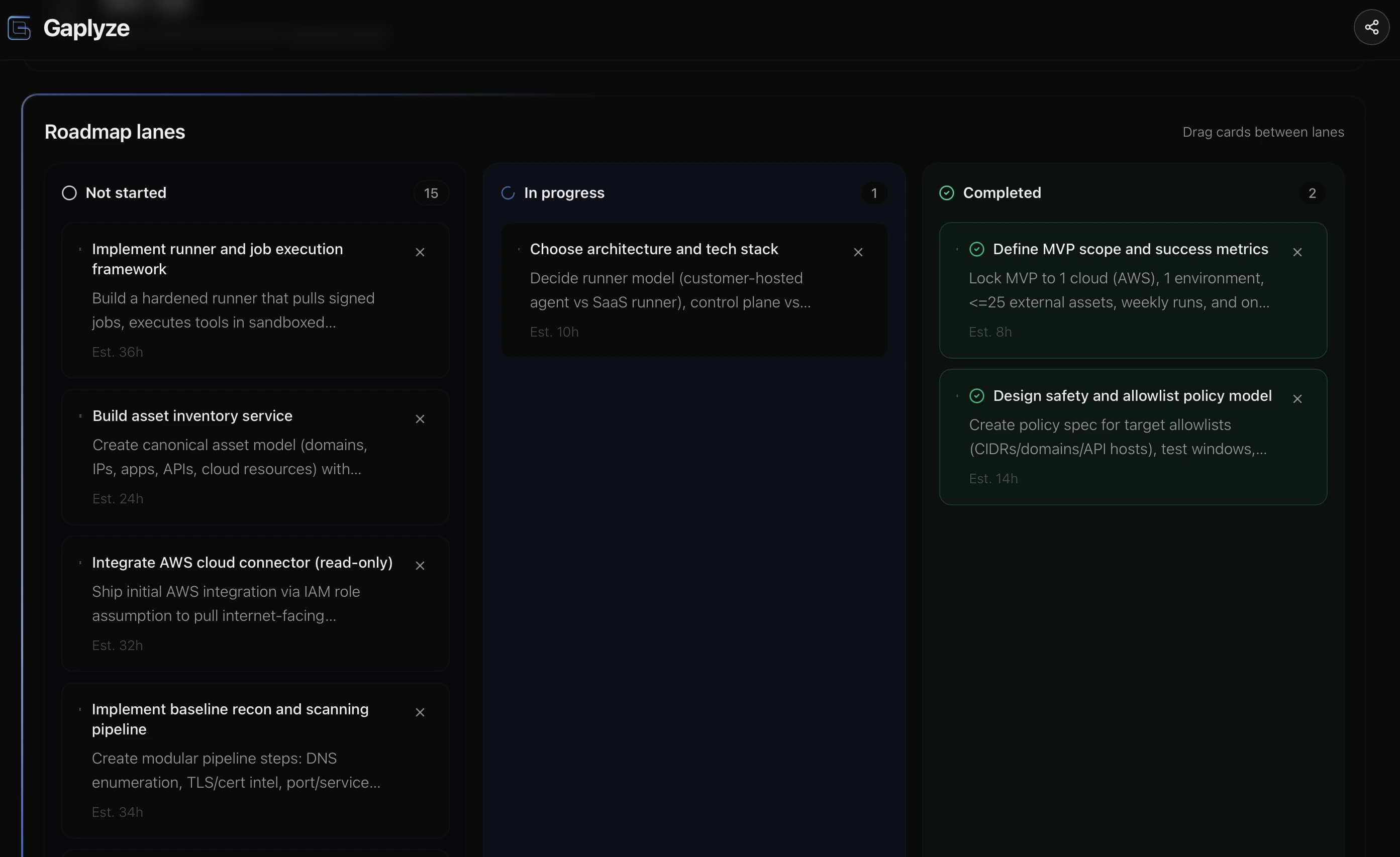 Roadmap and strategy planning board in a modern work environment